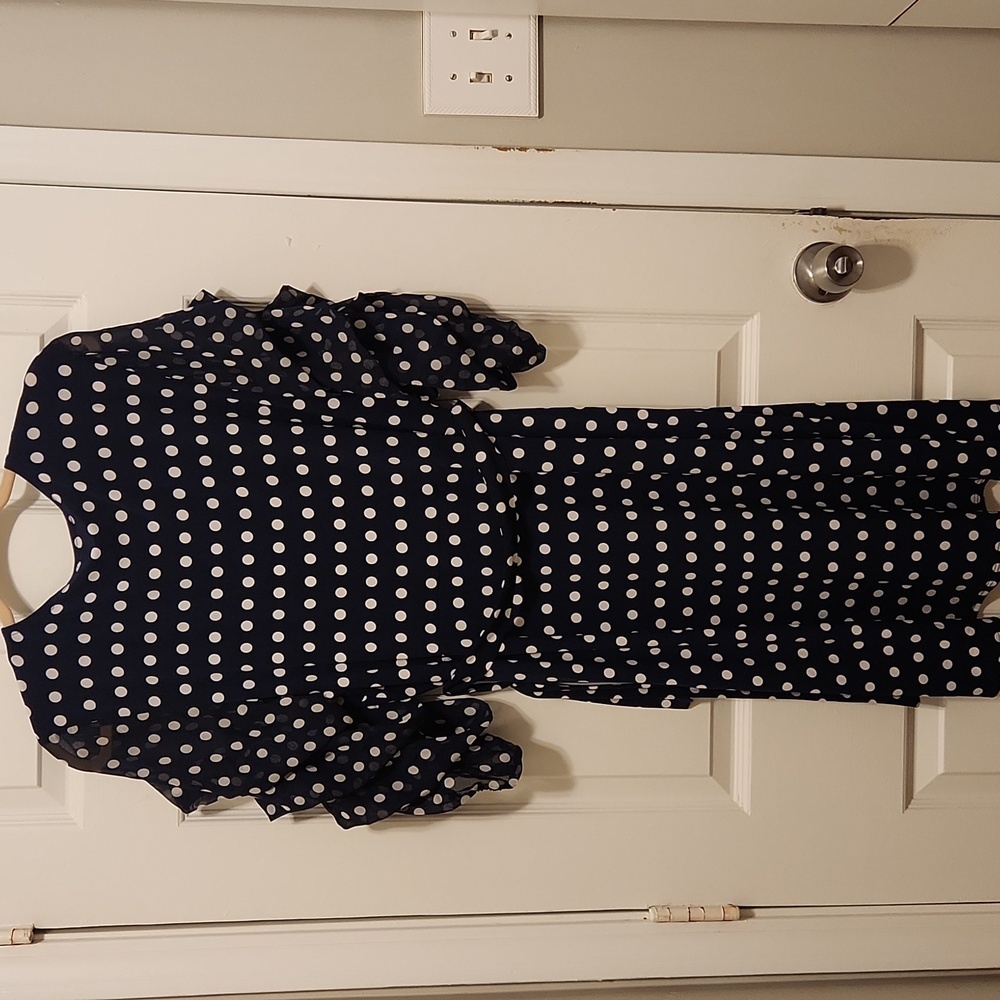 GLAMOUR  Dark Blue Polka Dot. 3/4 Sleeve Dress Size 16. - Picture 9 of 12